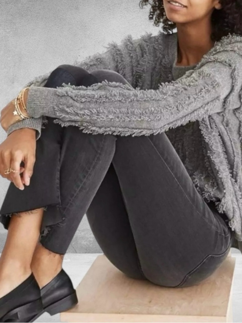 Madewell Heather Gray Knit Fringe Sweater